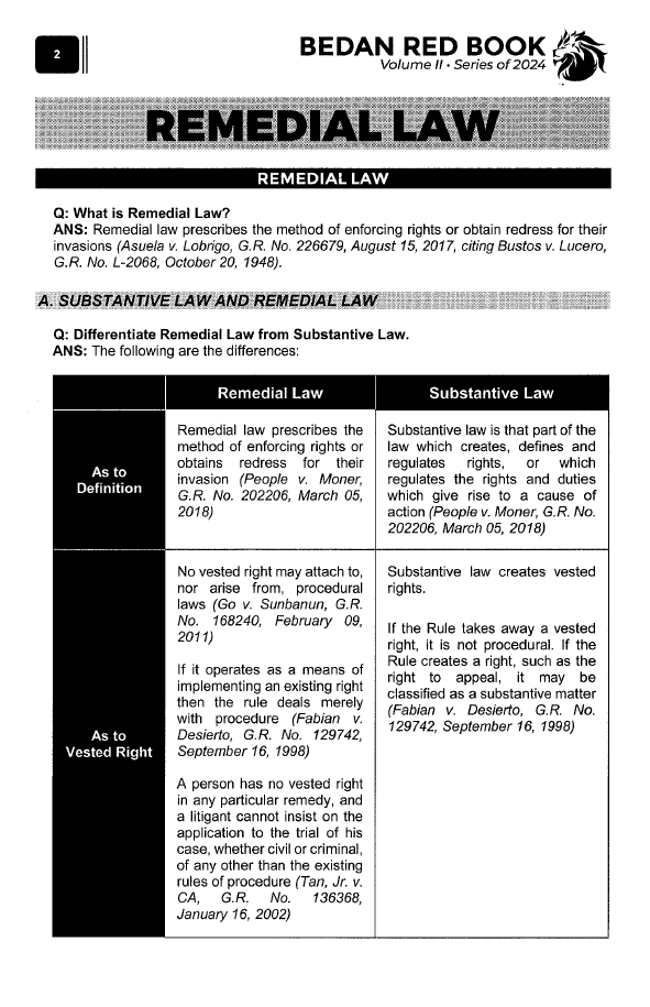 San Beda Red Book 2024 Bar Reviewer in REMEDIAL LAW