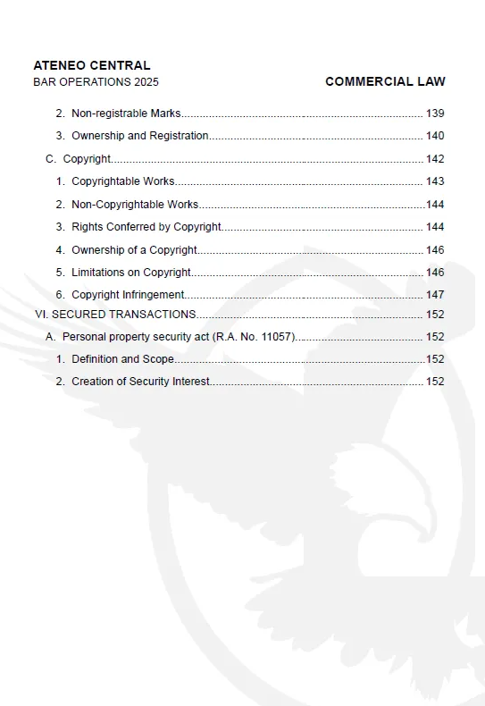 Ateneo Bluenotes 2025 Bar Reviewer - Commercial Law