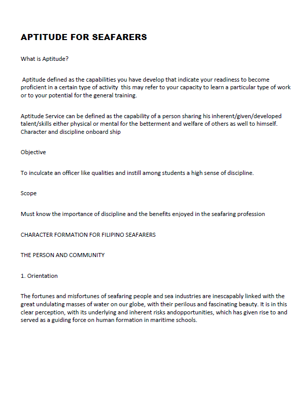 Aptitude Test for Incoming Merchant Marine Students - NaMMAT Reviewer